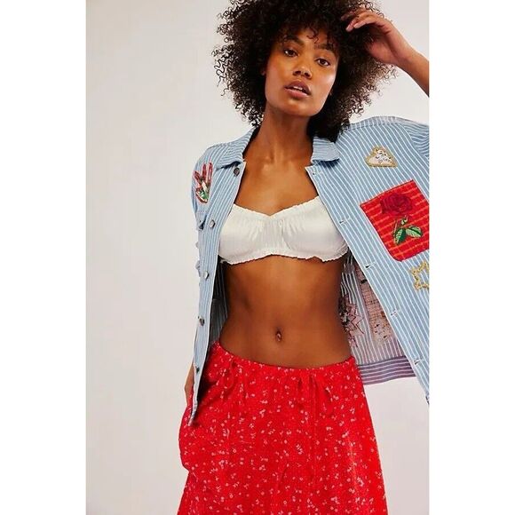 NWT Free People Denim and Bone Romeo Patched Jacket Size Medium